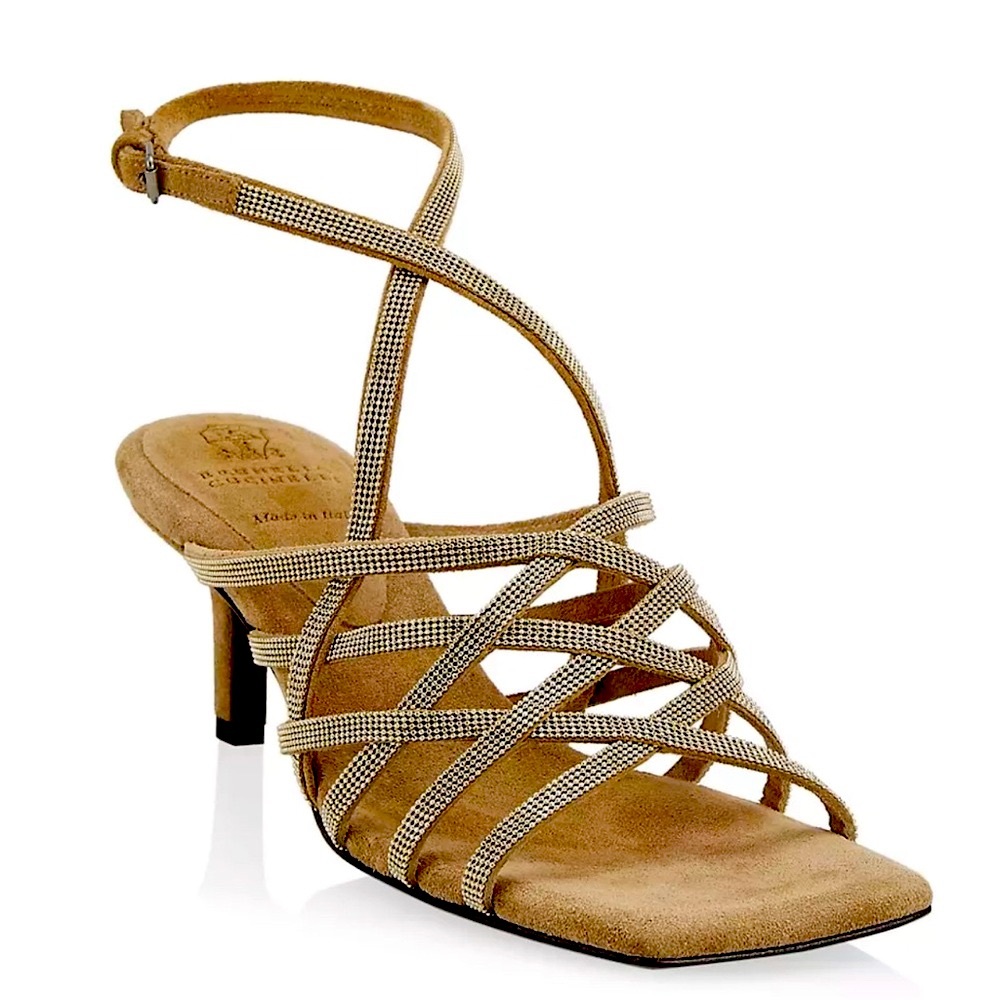 BRUNELLO CUCINELLI Monili Cage Slingback Sandal SUEDE Shoe 38 US 8 Gold NEW Box!